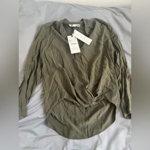 Dark Green Zara Drape Long Sleeve Blouse